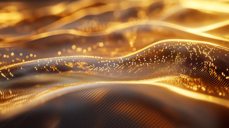 A detailed shot of a D line graph illustrating stock market performance, with golden lines and data points creating a sleek and modern financial visualization.の素材