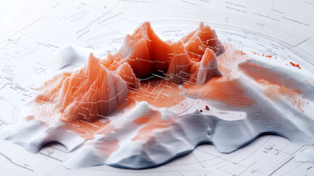 A top-down view of a D radar chart with multiple axes, showing overlapping data series in a visually striking and informative format.の素材