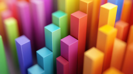 A close-up of a D histogram with varying bar heights and depths, highlighting the distribution of data across different categories.の素材