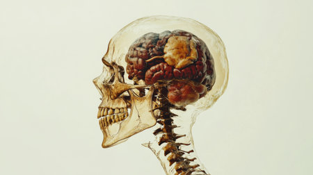 A creative composition featuring a human skeleton with organs superimposed in a transparent overlay, illustrating the connection between structure and functionの素材