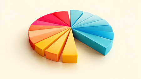 A modern pie chart with colorful slices set on a light gradient background, with slight D effects and reflections for a polished financial aestheticの素材