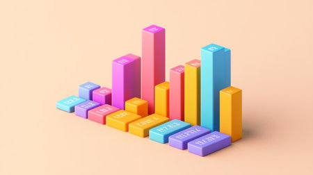A vibrant stacked bar chart displaying diverse financial data in bright colors, positioned on a light background with clear labels for easy interpretationの素材