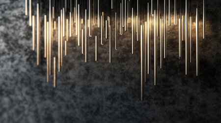 A D financial graph with rising bars and an upward trending line chart, with metallic textures and subtle lighting effects, floating in digital spaceの素材