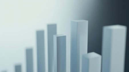 A clean, minimalist D bar chart with sleek, glossy bars in different heights, each representing financial growth over time, set against a neutral backdropの素材