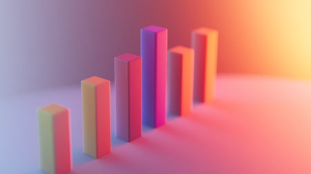 A minimalist bar chart with smooth, matte-finished bars arranged in descending order, with soft shadows and a clean, white background for a professional lookの素材