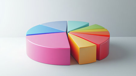 A corporate-style pie chart showing a financial breakdown of company profits, with sections for expenses, taxes, and net revenue, placed on a simple gradient background.の素材