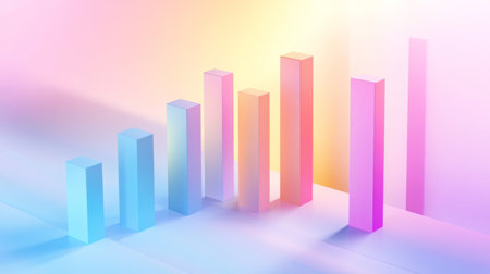 A minimalist D bar graph with pastel-colored bars rising from a flat surface, with subtle shadows and axis labels, symbolizing smooth growth trends.の素材