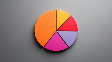 A professional pie chart depicting monthly expense distribution, with bright segments for categories like rent, groceries, and entertainment, set against a simple gray background.の素材