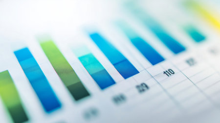 A financial bar graph with vibrant blue and green bars showing profit growth over several quarters, set against a clean white background with clear labels.の素材