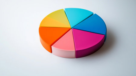 A simple, clear pie chart illustrating household financial planning, with different categories for savings, bills, and leisure, presented on a clean white surface.の素材