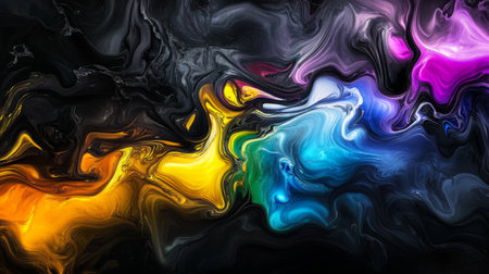 Colorful wave patterns with gradient effects, creating fluid, dynamic lines across a black background for a sleek, futuristic lookの素材