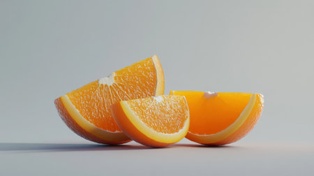 A detailed shot of a fresh, juicy orange with a few wedges cut open, highlighting the bright, juicy segments inside.の素材