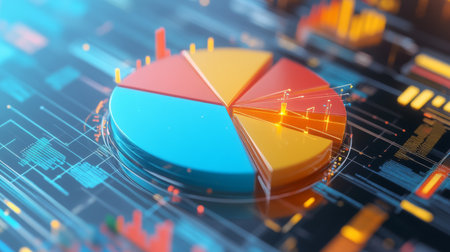 Close-up of a D pie chart with interactive elements, including hover effects and clickable segments, illustrating a sophisticated data presentation.の素材