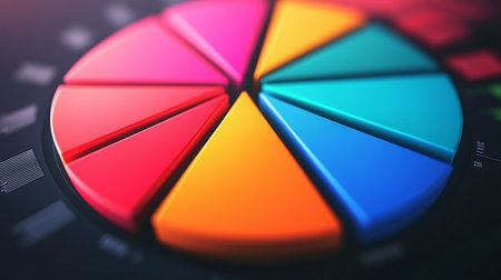 Close-up view of a D pie chart with segments highlighted in different shades, showing detailed labels and percentages for clear data representation.の素材