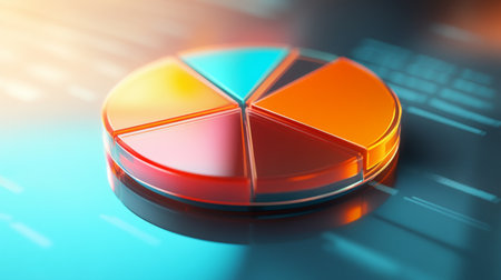 High-definition image of a D pie chart in a corporate setting, with clear, labeled segments and a professional, clean design to convey business data effectively.の素材