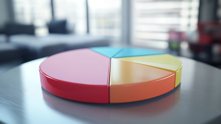 High-definition image of a D pie chart in a corporate setting, with clear, labeled segments and a professional, clean design to convey business data effectively.の素材