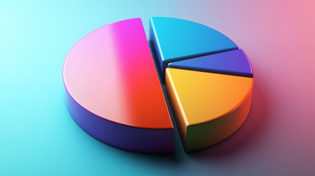 High-resolution image of a D pie chart with gradient colors and glossy finish, presenting data with a polished and eye-catching appearance.の素材