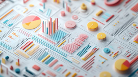 High-resolution close-up of a complex infographic with charts, icons, and data visualizations, emphasizing clarity and design for business presentations.の素材