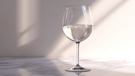 High-resolution view of a beautifully designed wine glass with a delicate stem, showcasing a refreshing glass of sparkling wine in a sophisticated setting.の素材
