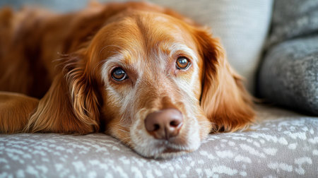 High-resolution close-up of a dog with a sweet, gentle face, featuring its unique fur pattern and playful personality in a cozy setting.の素材