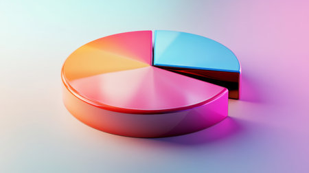 High-resolution image of a D pie chart with gradient colors and glossy finish, presenting data with a polished and eye-catching appearance.の素材