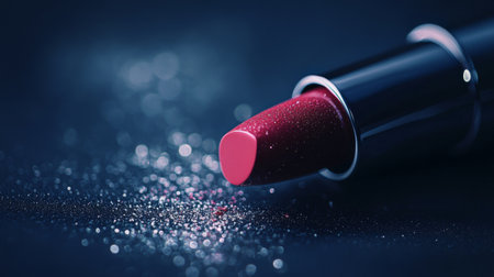 A close-up of a lipstick bullet gliding smoothly onto a rich, textured surface, showcasing its creamy consistency and vibrant color in a visually appealing wayの素材
