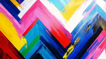 A colorful explosion of zigzag lines in bold hues, arranged dynamically on a white background, creating an energetic and eye-catching visualの素材