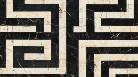 A modern geometric pattern composed of interlocking lines in black and white, creating a sophisticated, high-contrast visual with a timeless appealの素材