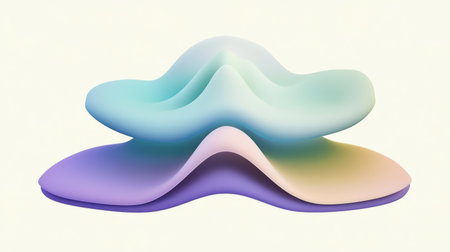 A stacked area graph with soft gradient colors in blue, purple, and green tones, creating a smooth, layered effect against a white backgroundの素材