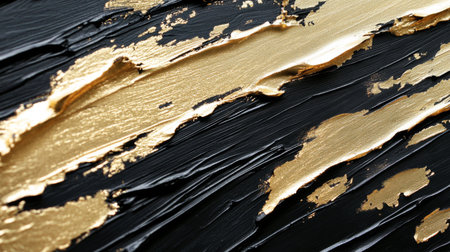 A textured abstract background with metallic gold and black brushstrokes, creating a luxurious feel with rich details and shineの素材