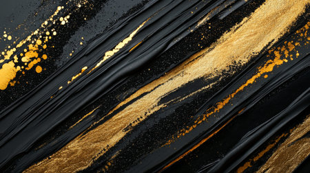 A textured abstract background with metallic gold and black brushstrokes, creating a luxurious feel with rich details and shineの素材