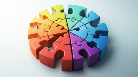 D pie chart made of puzzle pieces, with each piece slightly lifted, symbolizing data integrationの素材