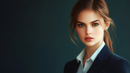 A clear, high-definition portrait of a businesswoman with a serious yet approachable demeanor, dressed in executive attire and ready for a meeting.の素材