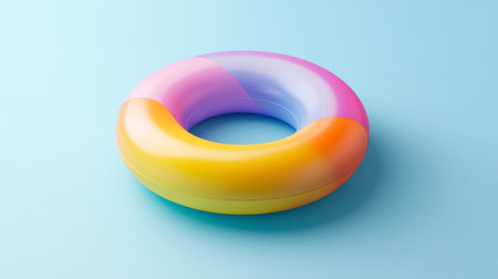 A colorful D donut chart floating on a clean background, with different data segments separated and highlighted in various hues.の素材