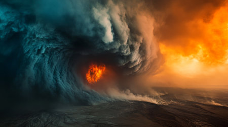 Close-up of dense smoke billowing from a fire, capturing the swirling, dark clouds and the intense, dynamic movement of the smoke.の素材