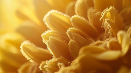 Detailed macro shot of a blooming sunflower, highlighting its bright yellow petals and rich texture against a soft background.の素材