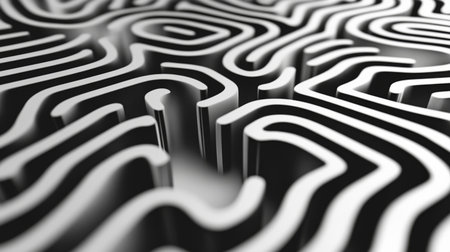 High-contrast abstract lines forming a maze-like pattern, futuristic and intricate designの素材