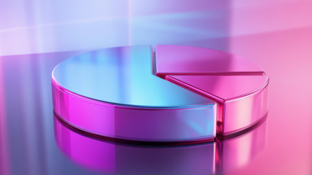 Floating D pie chart with glossy, gradient-colored segments, and light reflections, futuristic designの素材