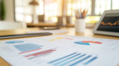 Detailed view of a financial graph showing a market forecast, with a focus on trend lines and predictive data in a modern office environment.の素材