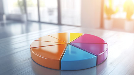 High-definition image of a D pie chart in a corporate setting, with clear, labeled segments and a professional, clean design to convey business data effectively.の素材