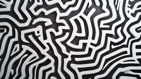 High-contrast abstract lines forming a maze-like pattern, futuristic and intricate designの素材