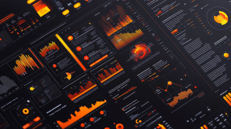 High-resolution close-up of a complex infographic with charts, icons, and data visualizations, emphasizing clarity and design for business presentations.の素材