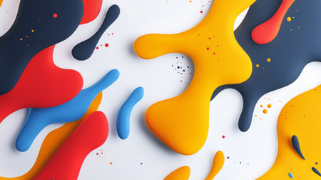 Organic shapes in bold colors, resembling paint splatters on a white background, creative and artisticの素材