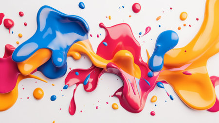 Organic shapes in bold colors, resembling paint splatters on a white background, creative and artisticの素材