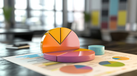 High-definition image of a D pie chart in a corporate setting, with clear, labeled segments and a professional, clean design to convey business data effectively.の素材