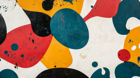 Organic shapes in bold colors, resembling paint splatters on a white background, creative and artisticの素材