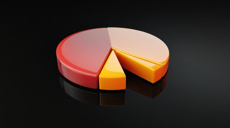 A D pie chart in warm and cool tones, floating slightly above a reflective black surface, creating a sophisticated, data-centric designの素材