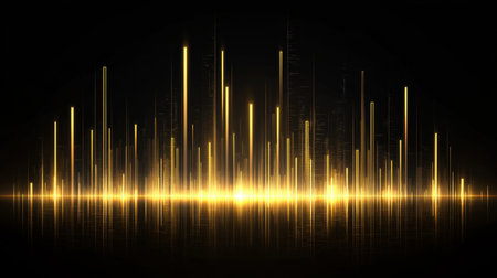 A candlestick chart in rich gold and black tones on a sleek background, highlighting the daily price changes of gold in a premium designの素材