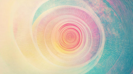 An elegant arrangement of concentric circles made up of thin, delicate lines, creating a hypnotic effect against a soft pastel backgroundの素材
