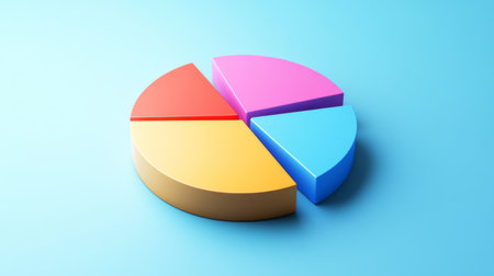 A corporate-style pie chart showing a financial breakdown of company profits, with sections for expenses, taxes, and net revenue, placed on a simple gradient background.の素材